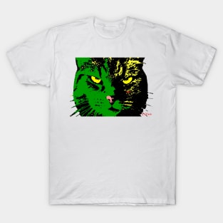 ANGRY CAT POP ART - GREEN YELLOW BLACK TRASPARENT T-Shirt